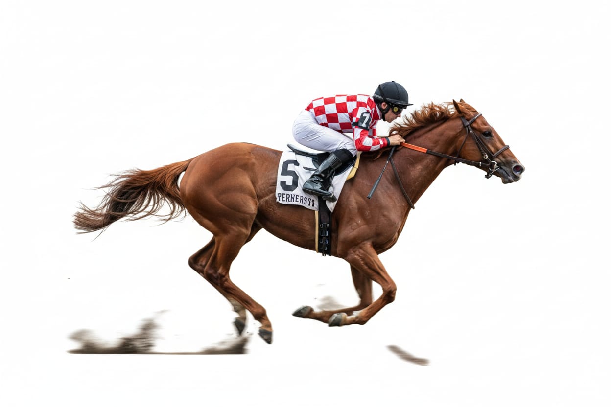 Horses rounding the turn during a race